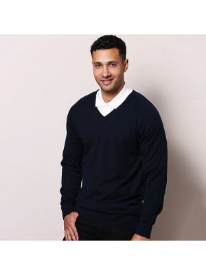 Plain V-neck fully fashioned jumper Maddins 14 Gauge